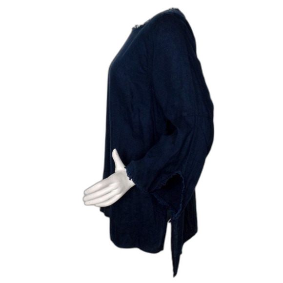 J.JILL Linen Tunic, L, Navy Blue, Fringe, Long sleeve, Vented, Keyhole Back - Picture 8 of 12